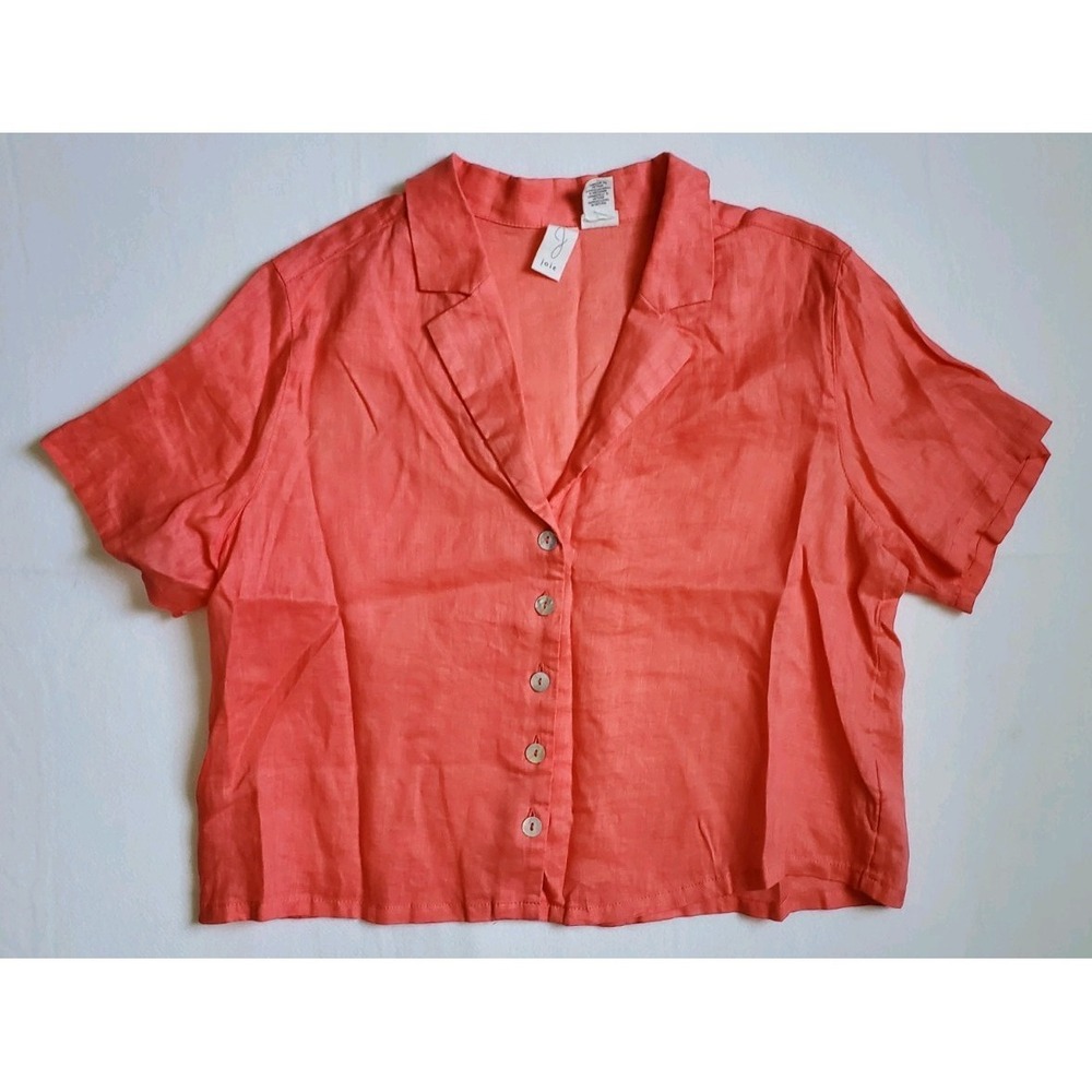 Joie Womens Coral Short Sleeve Blouse Top Button-Up 100% Linen Bohemian Coastal